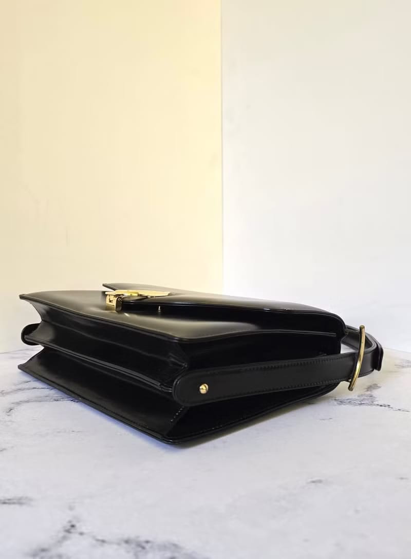 Celine黑色馬車風琴包/單肩包/側背包/斜背包