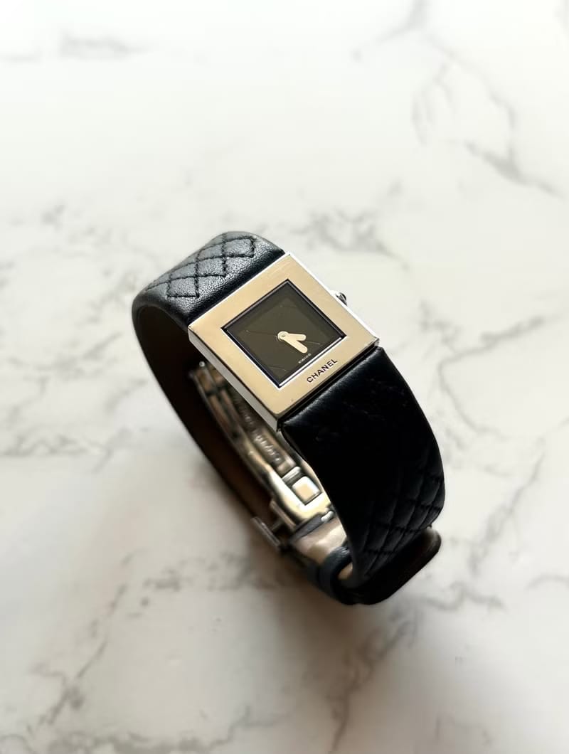 Chanel Matelassé Black and Silver Quartz Vintage Watch