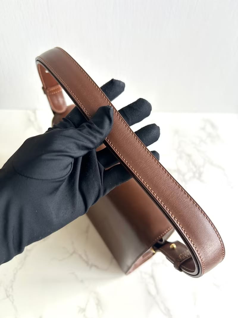 Celine咖啡色水滴金環斜背包/單肩包/側背包