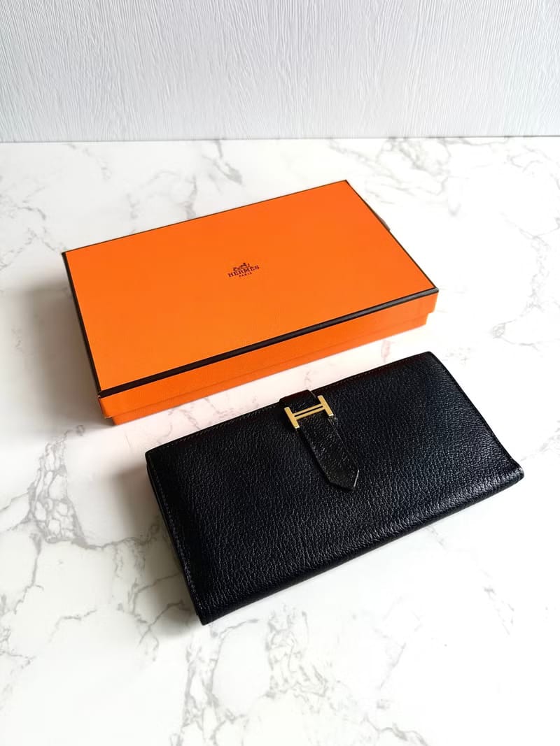 Hermes Black Gold Bearn Long Wallet/Wallet/Purse