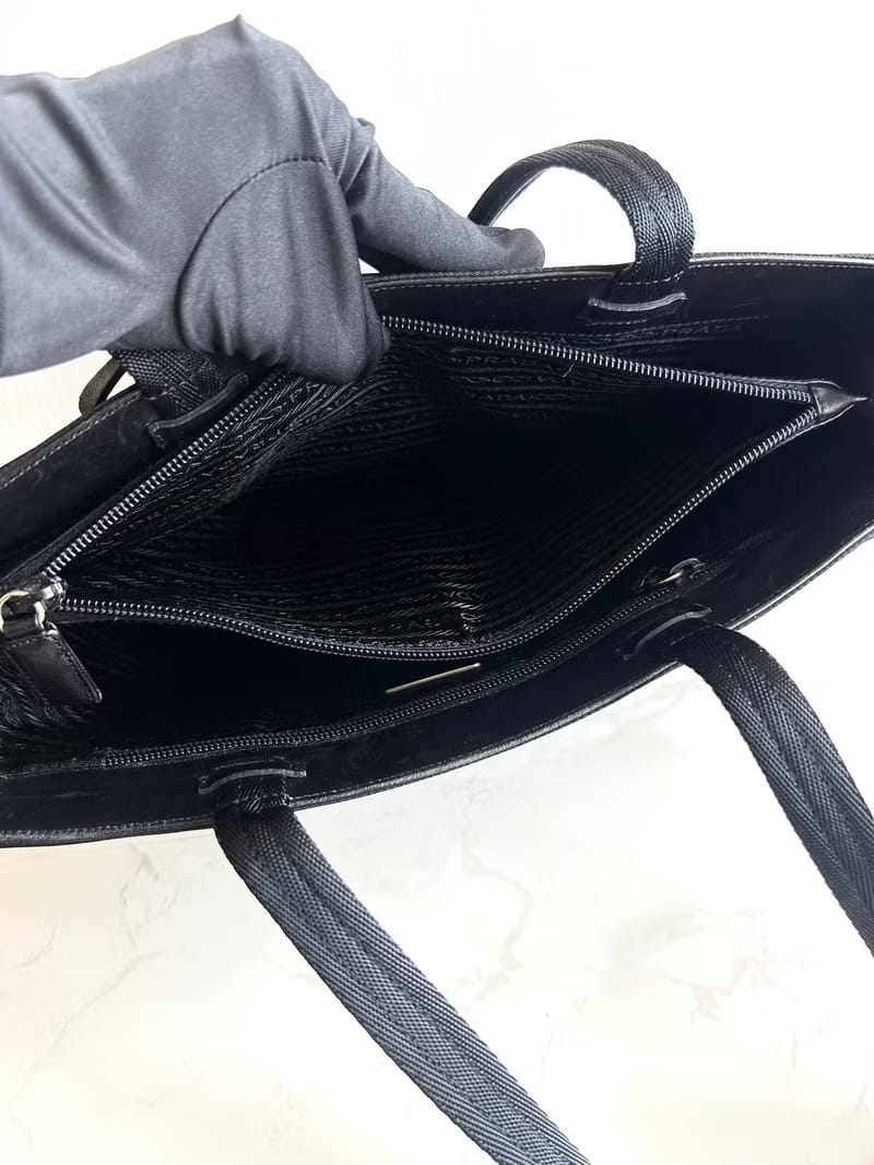 Prada 黑色拼皮經典托特包/單肩包/側背包