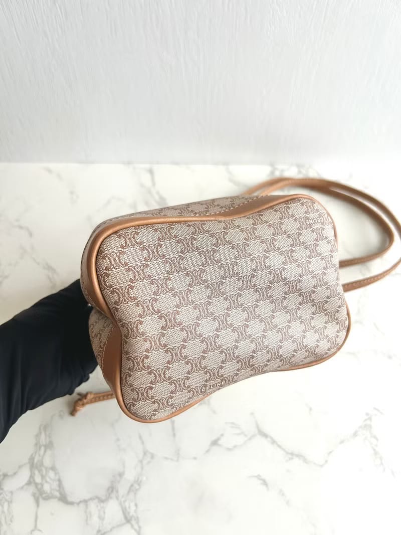 Celine Beige Macadam Vintage Mini Bucket Bag/Crossbody Bag