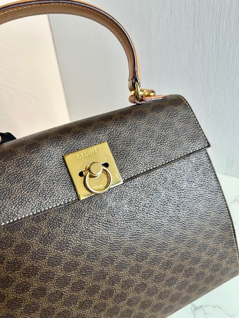 Celine coffee color old flower mini Kelly bag/shoulder bag/side bag/oblique bag
