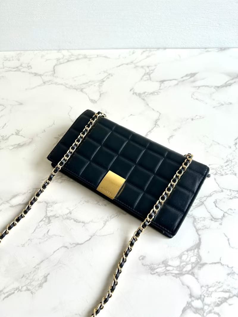 Chanel black ice cube long wallet/wallet/crossbody bag/side bag/shoulder bag