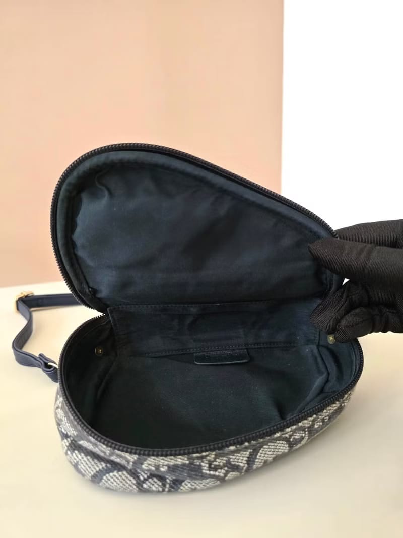 Dior深藍老花Trotter馬鞍包/側背包/斜背包