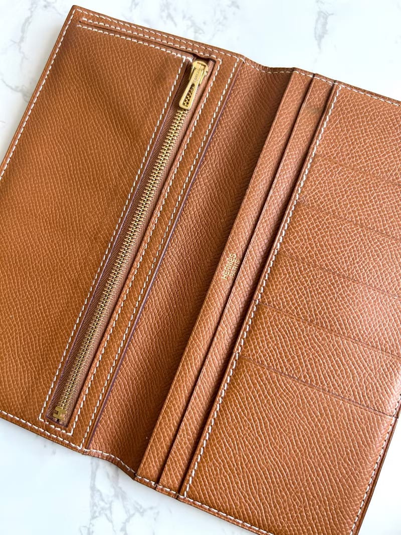 Hermes 啡金色皮革Bearn長夾/皮夾