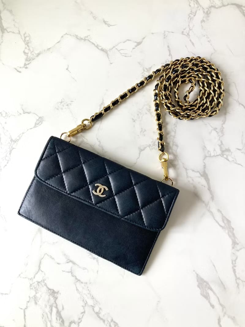 Chanel黑色小羊皮革斜背包/單肩包/側背包