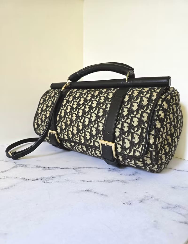 Dior黑色老花波士頓包/斜背包/側背包/單肩包