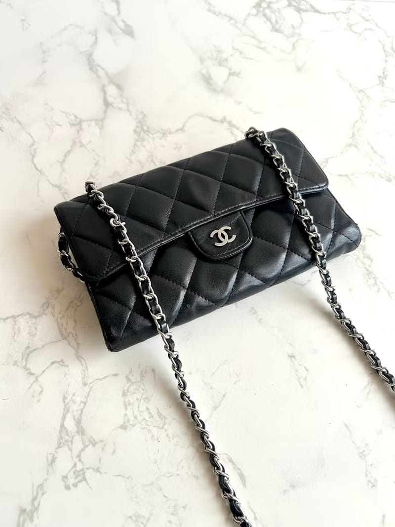 Chanel Black Classic Matelassé Flap WOC Leather Bag/Shoulder Bag/Crossbody Bag/Wallet