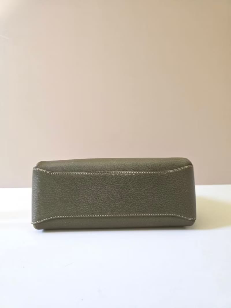 稀有中古二手GUCCI橄欖綠竹節皮革小盒子側背包/斜背包