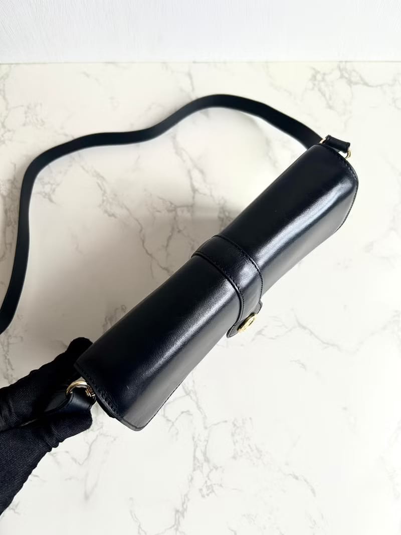 Celine Black and Gold Carriage Badge Saddle Crossbody/Shoulder Bag