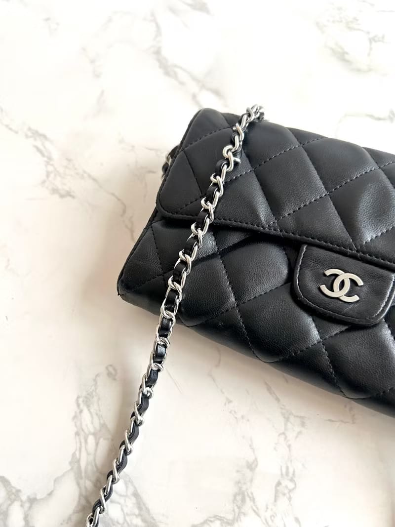Chanel Black Classic Matelassé Flap WOC Leather Bag/Shoulder Bag/Crossbody Bag/Wallet