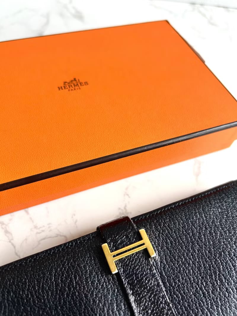 Hermes Black Gold Bearn Long Wallet/Wallet/Purse