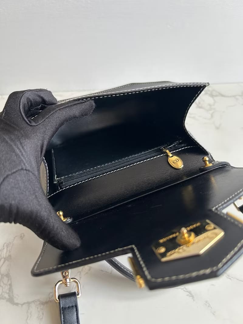 Dior black open stitch flap Kelly bag/shoulder bag/side bag/crossbody bag