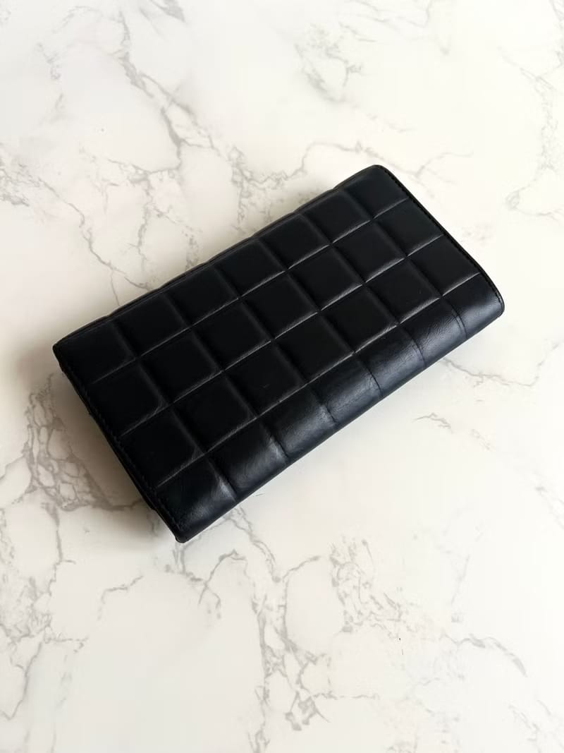 Chanel Black and Gold Ice Cube Caviar Leather Long Wallet