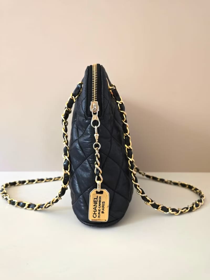 Chanel Black Matelassé Small Shell Leather Chain Bag/Shoulder Bag/Crossbody Bag