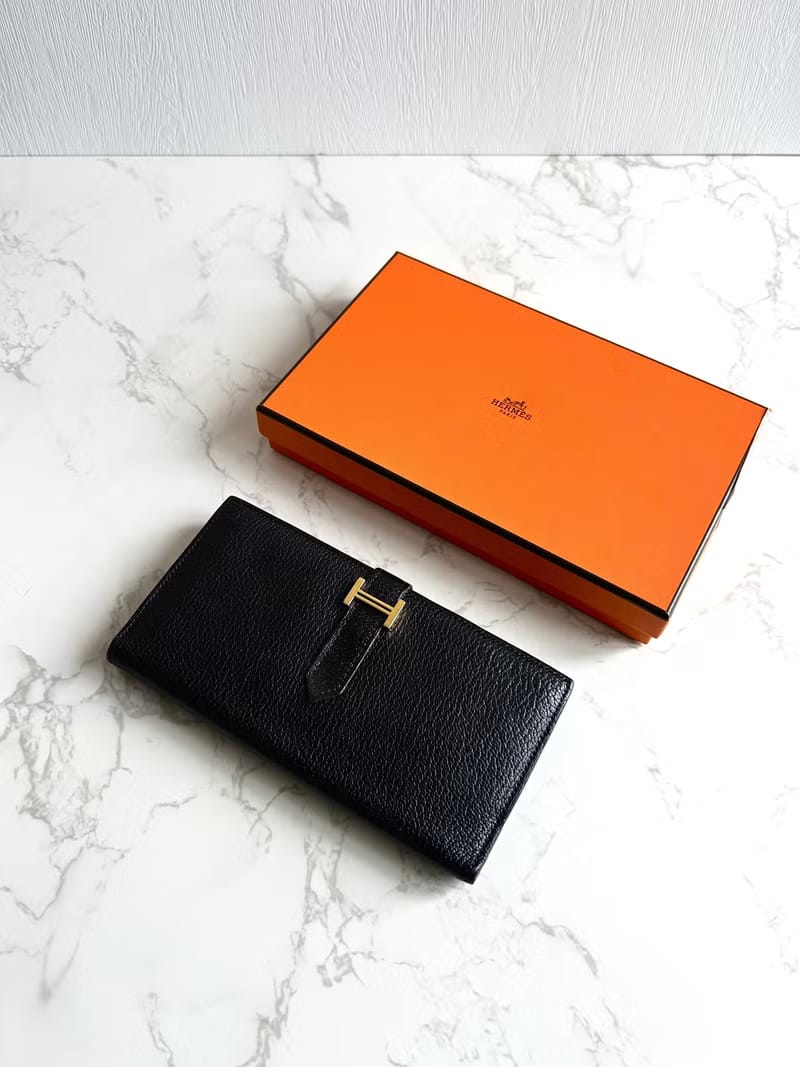 Hermes Black Gold Bearn Long Wallet/Wallet/Purse
