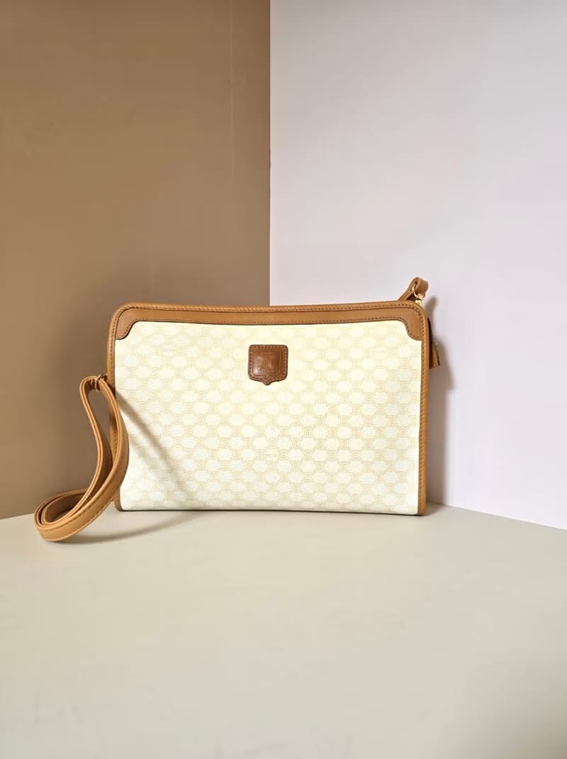 Celine white old flower leather side backpack/oblique backpack/shoulder bag