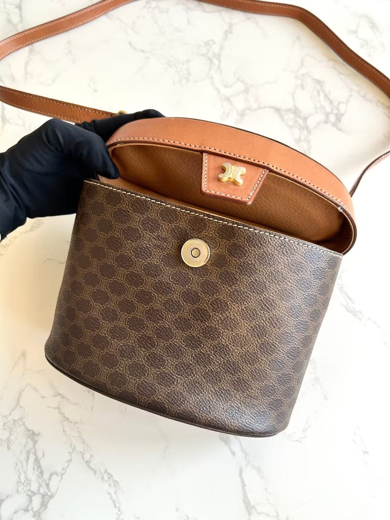 Celine Triomphe Canvas Vanity Half Moon Box Bag / Crossbody Bag / Shoulder Bag