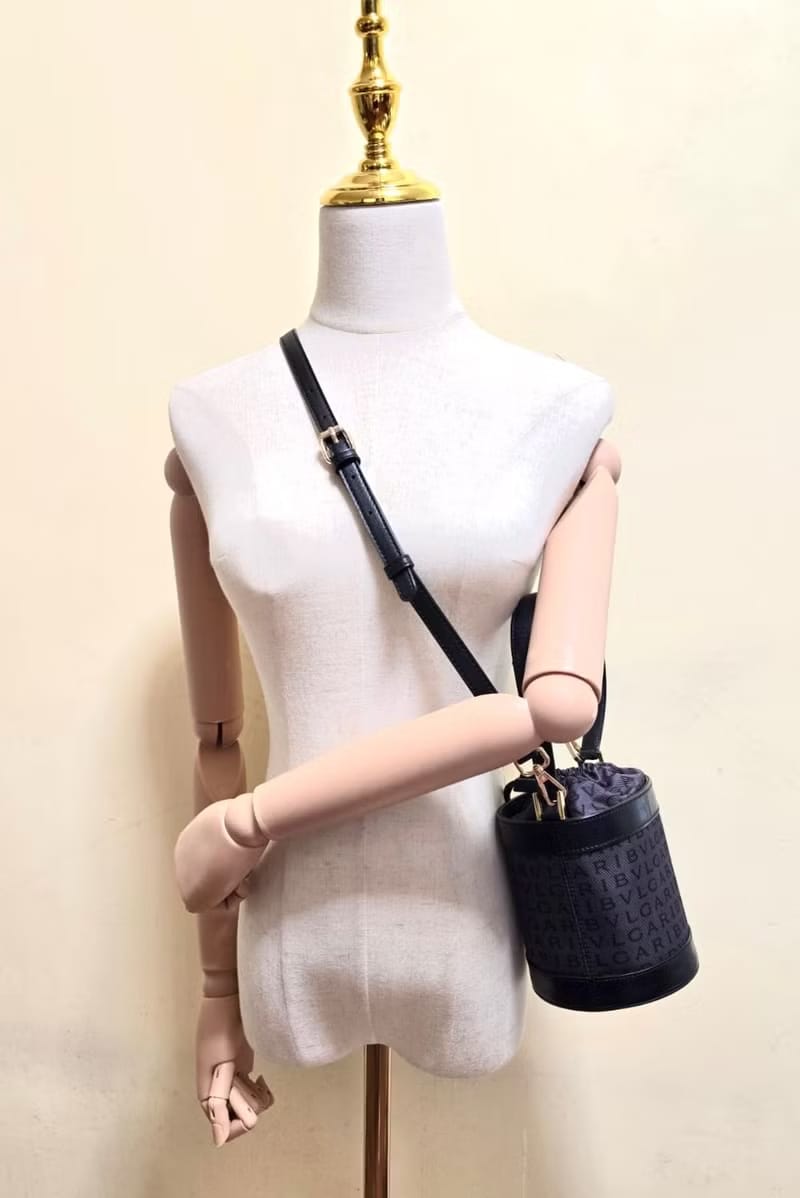 Rare Bvlgari Blue-Black Monogram Two-Way Mini Bucket Bag / Shoulder Bag / Crossbody Bag