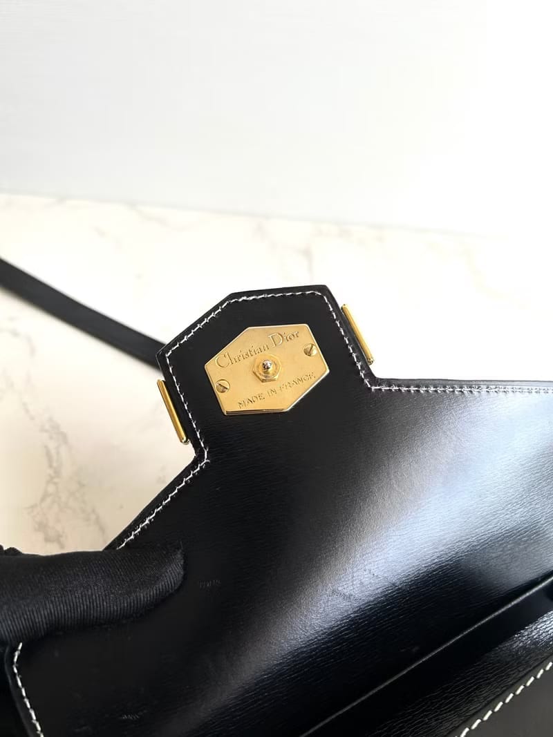 Dior Black Topstitched Flap Geometric Two-way Kelly Bag/Shoulder Bag/Crossbody Bag