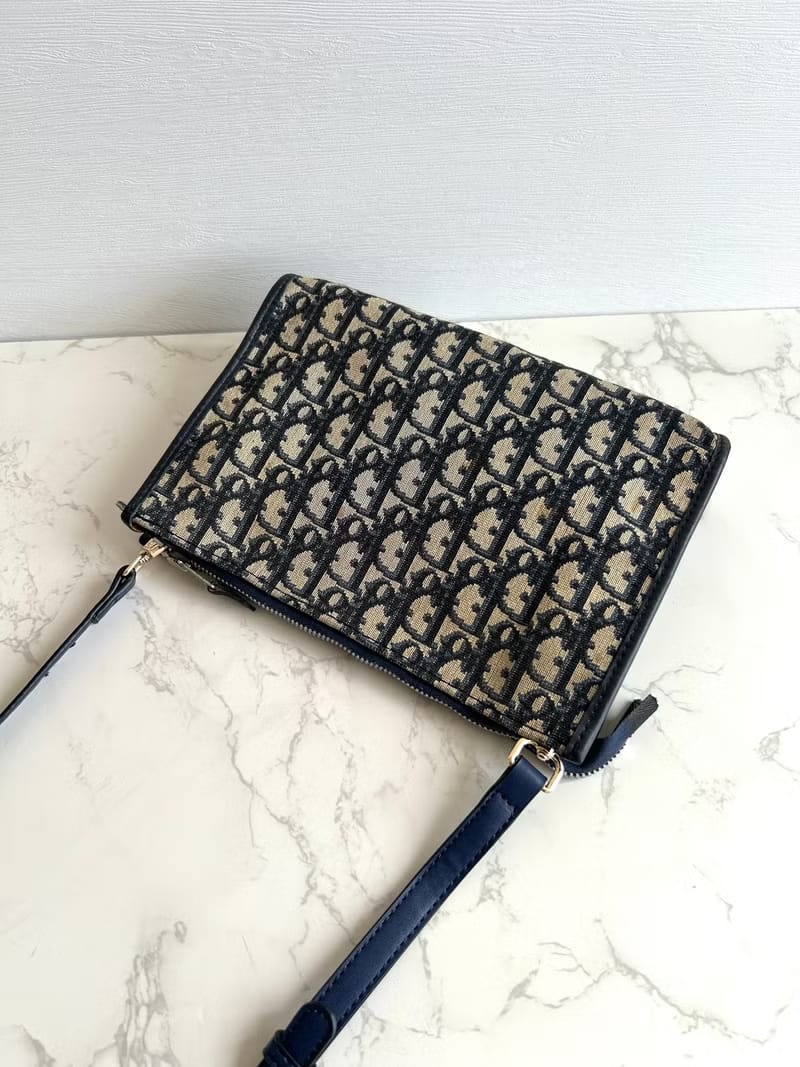 Dior藍黑色老花皮革Two-way Bag/側背包/斜背包