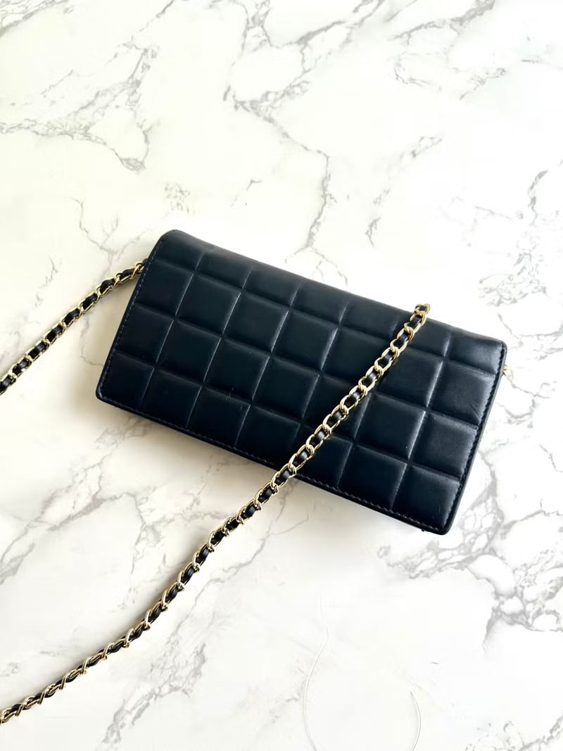 Chanel black ice cube long wallet/wallet/crossbody bag/side bag/shoulder bag