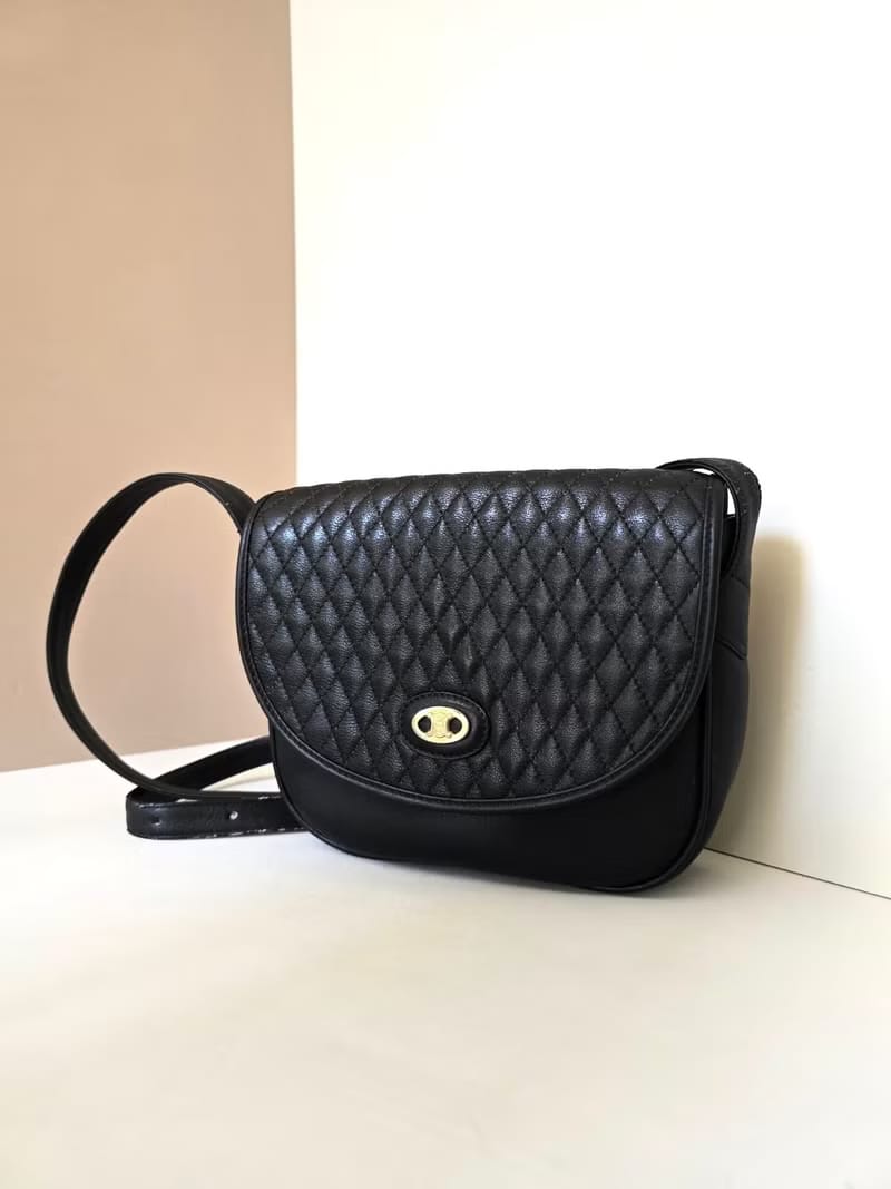 Celine black Arc de Triomphe saddle bag leather shoulder bag / side bag / oblique bag