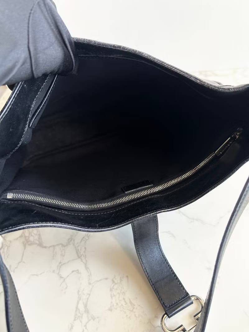 Celine Black and Silver Triomphe Hobo Bag / Shoulder Bag