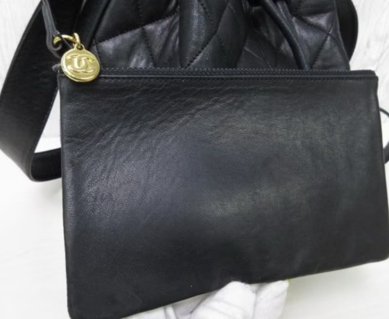 Chanel Vintage Black Matelassé Gold Ball Bucket Bag / Shoulder Bag / Crossbody Bag