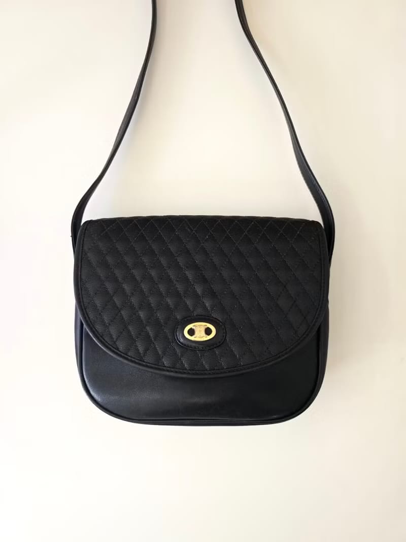 Celine black Arc de Triomphe saddle bag leather shoulder bag / side bag / oblique bag