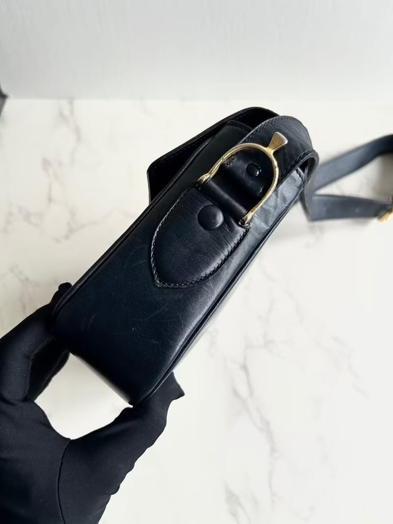Celine Black Gold Double Triomphe Box/Shoulder Bag/Crossbody Bag