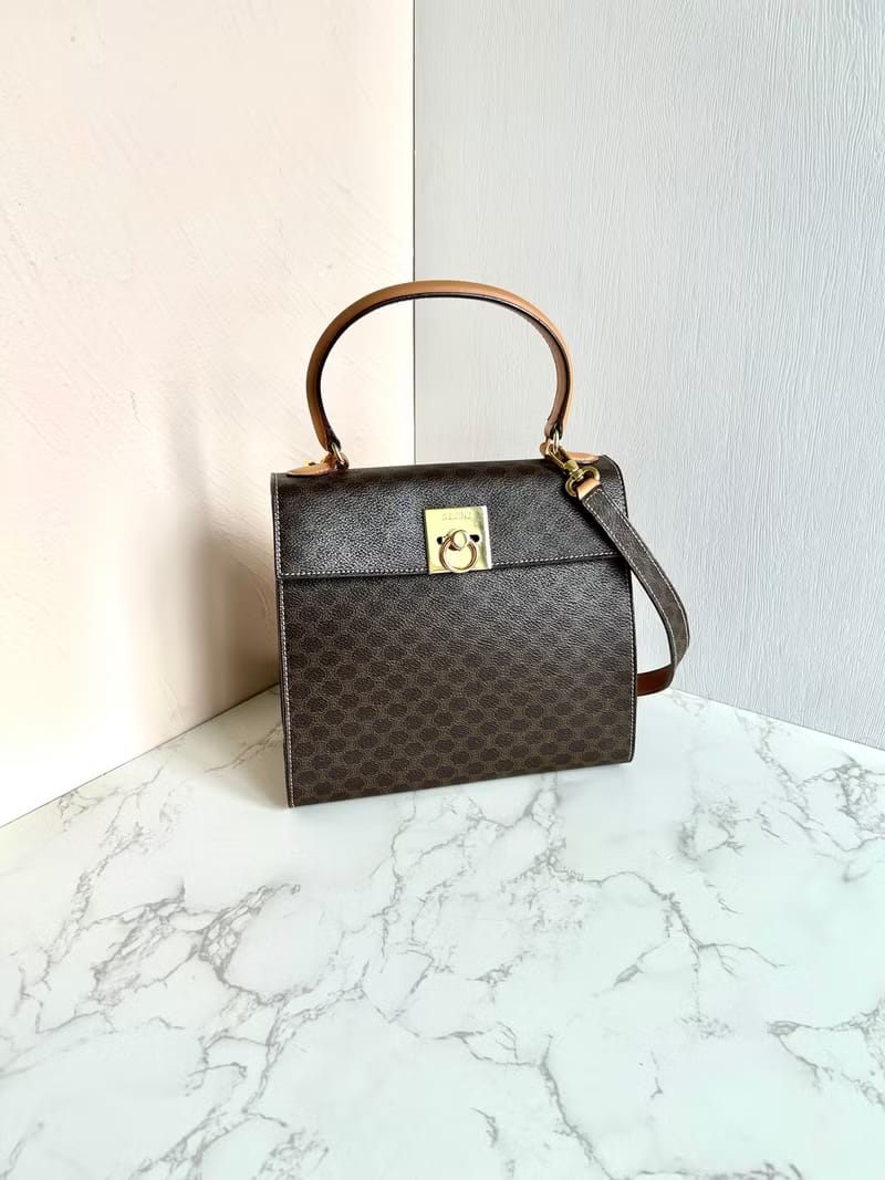 Celine coffee color old flower mini Kelly bag/shoulder bag/side bag/oblique bag