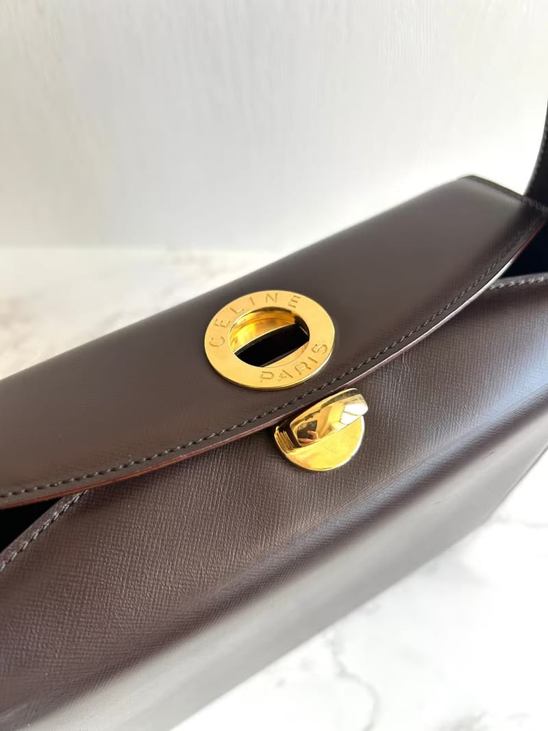Celine咖啡色旋轉扣盒子包/斜背包/單肩包/側背包