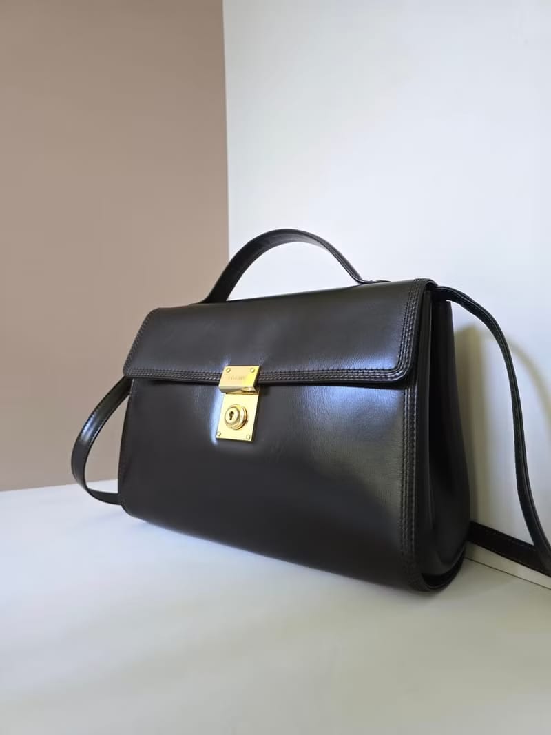 Loewe咖啡色凱莉包復古包皮革側背包/斜背包/單肩包