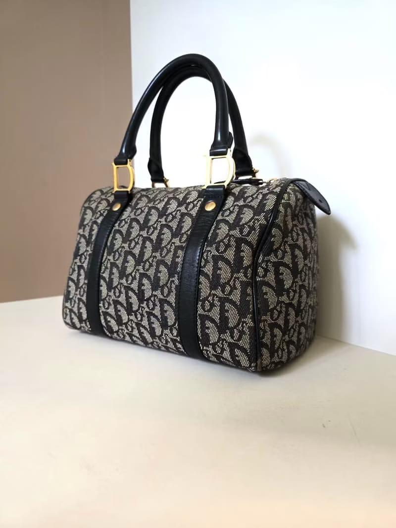 Dior black and blue monogram Boston handbag