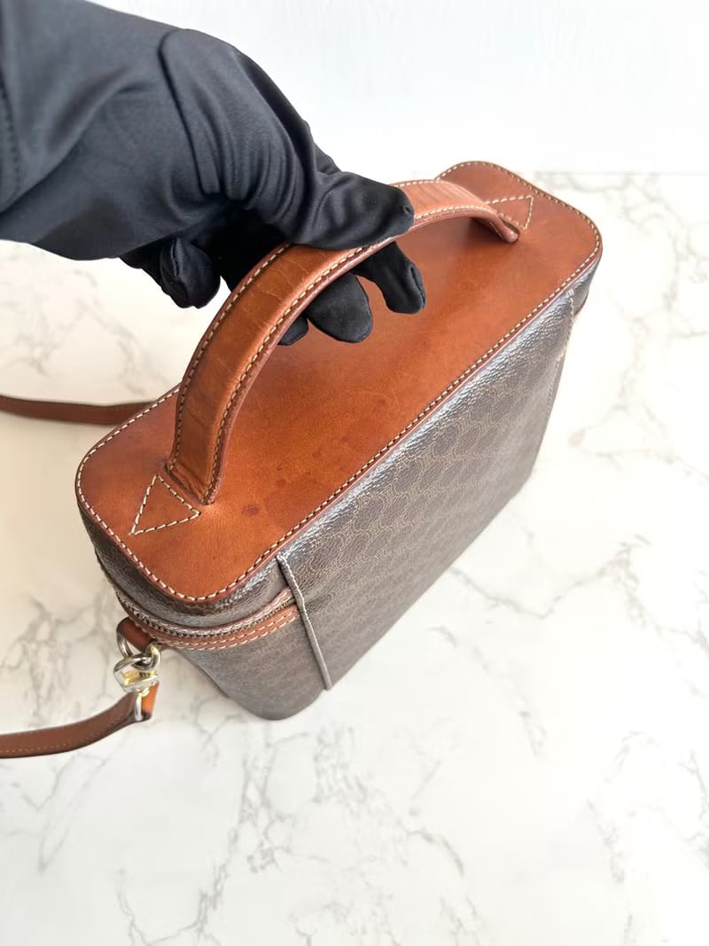 Celine咖啡色老花甜甜圈盒子包/斜背包/側背包/單肩包