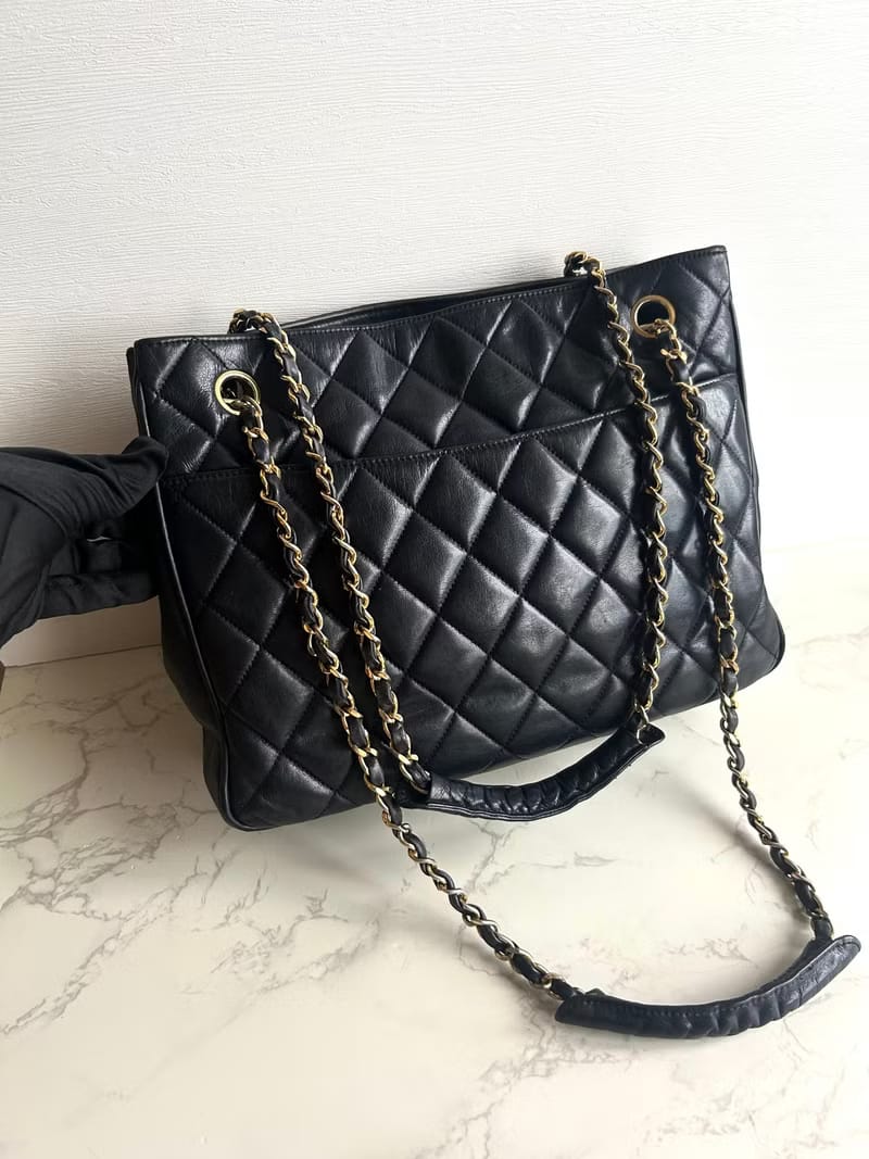 Chanel黑色金扣Matelassé皮革托特包/單肩包/側背包