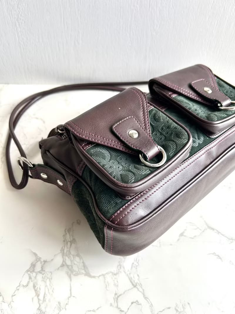 Rare Loewe Anagram Olive Green Paneled Leather Hobo Bag / Shoulder Bag / Crossbody Bag