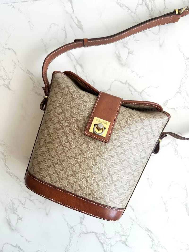Celine Rare Vintage Monogram Gold Buckle Shoulder Bag