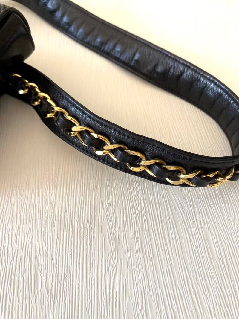 Chanel黑金色腰帶包/單肩包/側背包