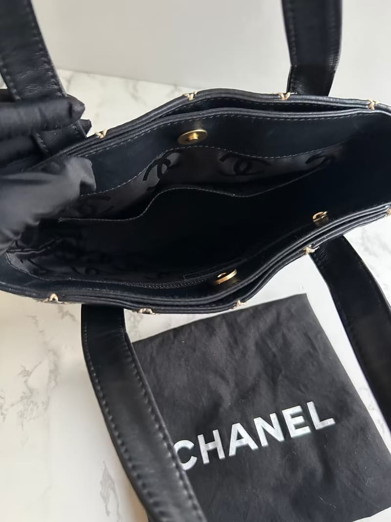 Chanel Vivian黑色皮革托特包 單肩包 側背包 古著包