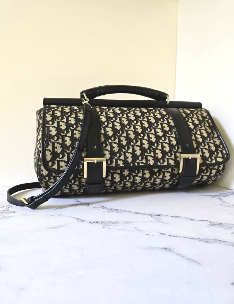 Dior黑色老花波士頓包/斜背包/側背包/單肩包
