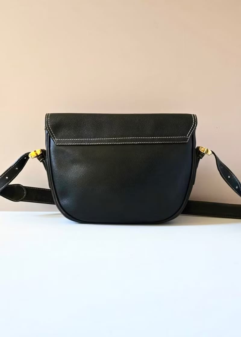 Loewe黑金色馬鞍側背包 斜背包 皮革包 單肩包