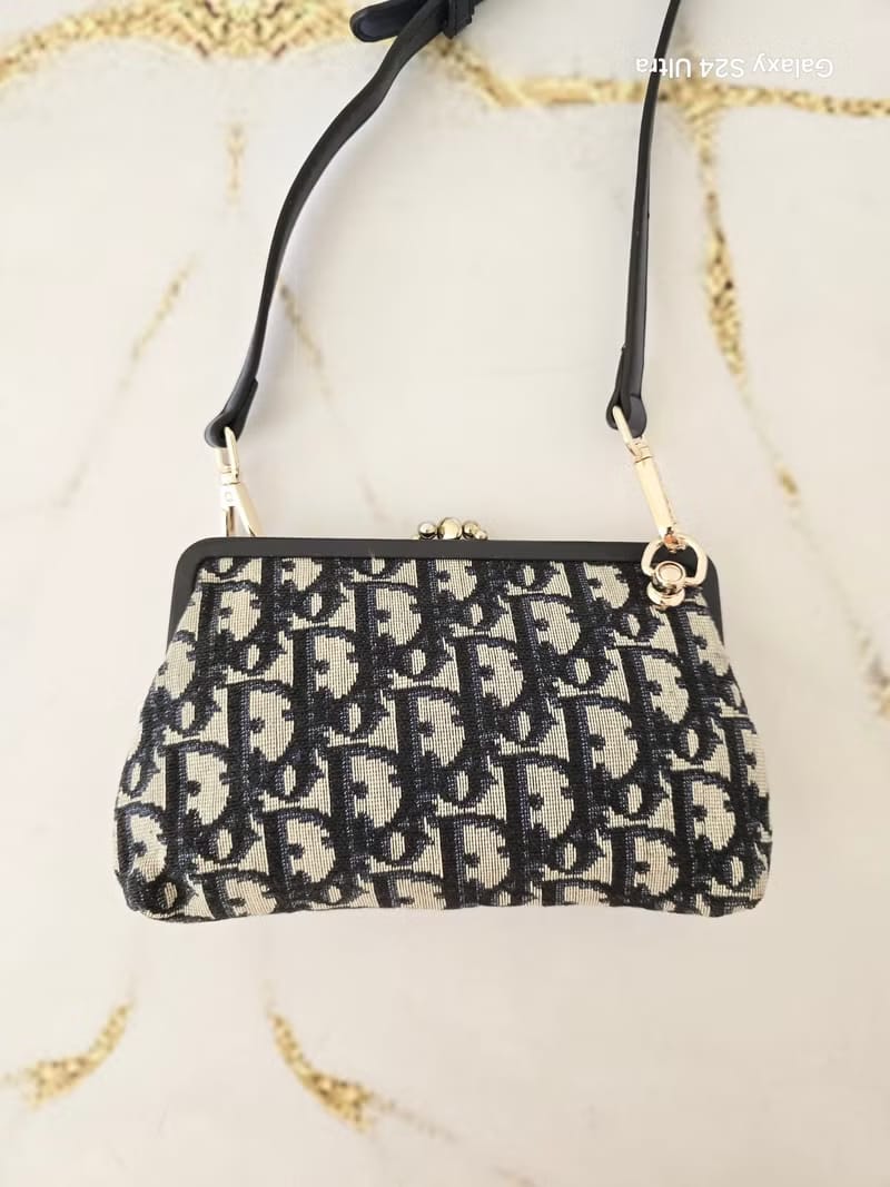 Dior Dark Blue Monogram Kisslock Bag/Shoulder Bag/Crossbody Bag