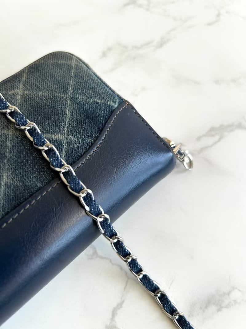 Chanel牛仔拼皮革WOC包/側背包/斜背包