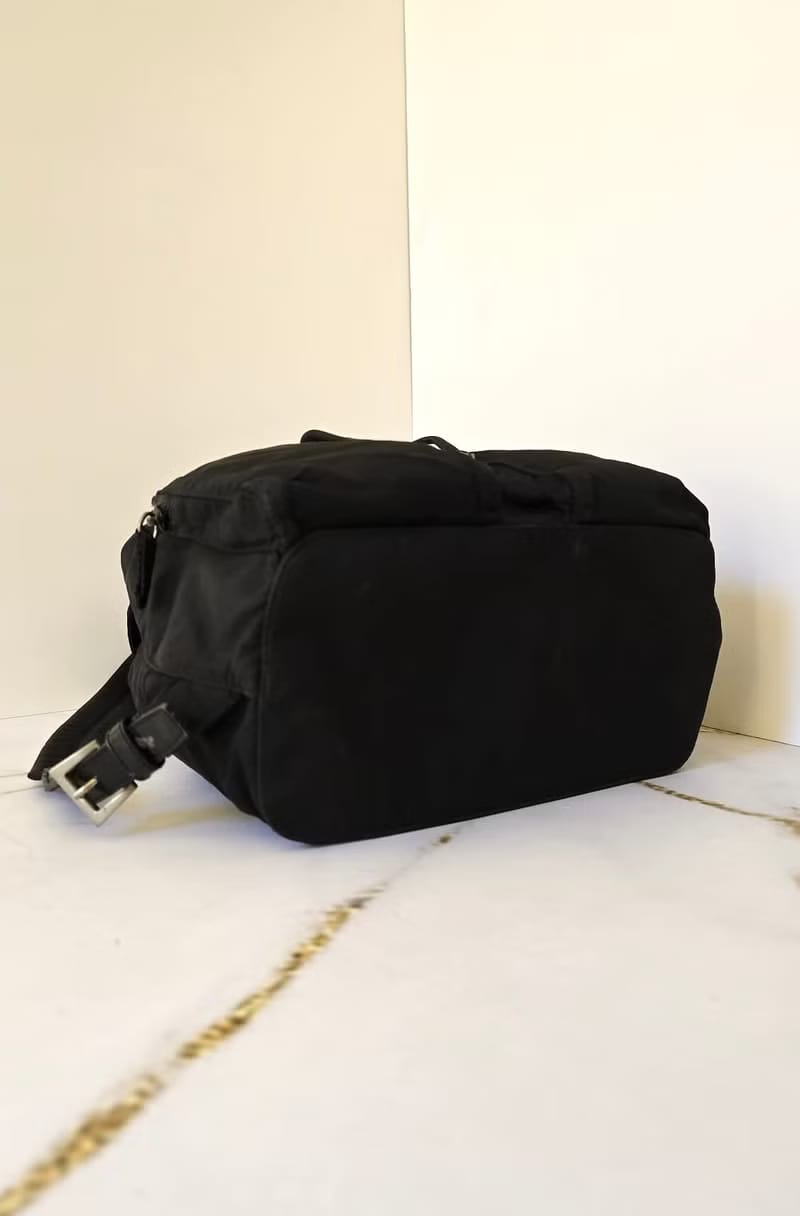 Prada Black Saffiano Trim Nylon Triangle Backpack