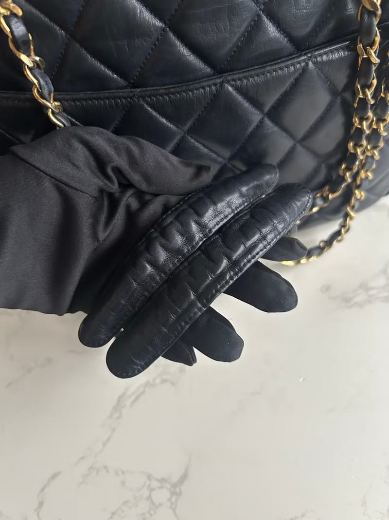 Chanel黑色金扣Matelassé皮革托特包/單肩包/側背包