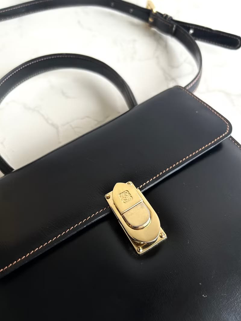Loewe黑金色迷你Two-way凱莉包/單肩包/斜背包