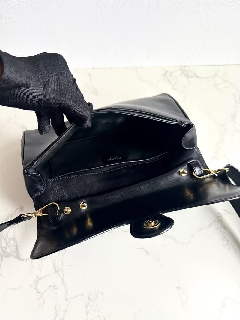Celine Black and Gold Carriage Badge Saddle Crossbody/Shoulder Bag